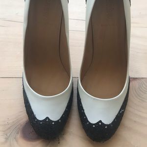J.Crew black and white Oxford heels/black sparkles